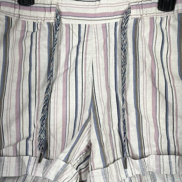EDDIE BAUER SHORTS WOMENS SMALL‎ STRIPED LINEN BLEND CUFFED LOUNGE BAGGY - Picture 3 of 11